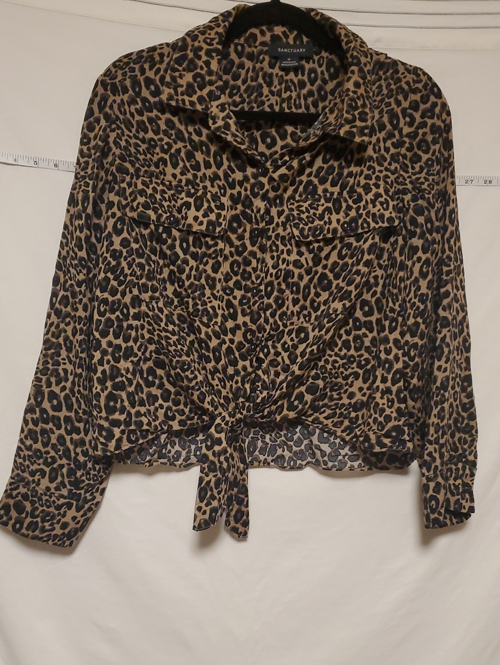 Sanctuary Leopard Print Button-Up Shirt - Tan & Black Tie Front Med